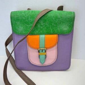 Soruka 100% Leather Crossbody Bag Blue Multicolor Remi Purse Colorblock